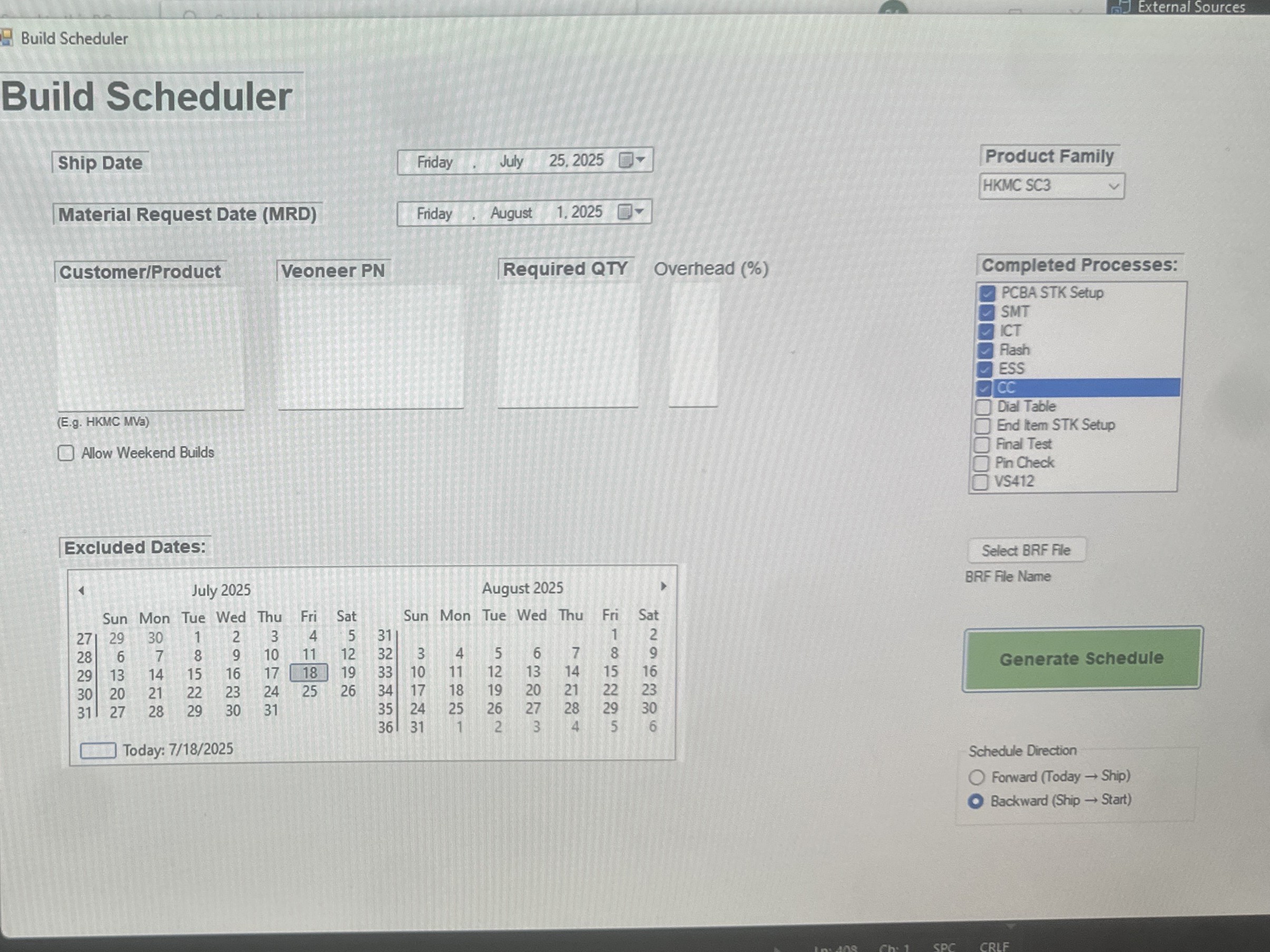 Figure 1: Build Scheduler interface