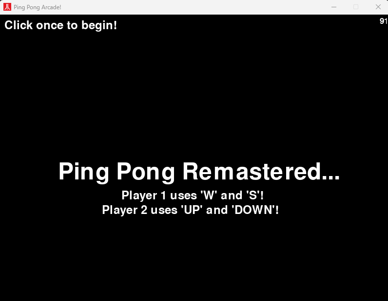 Game start screen with player controls